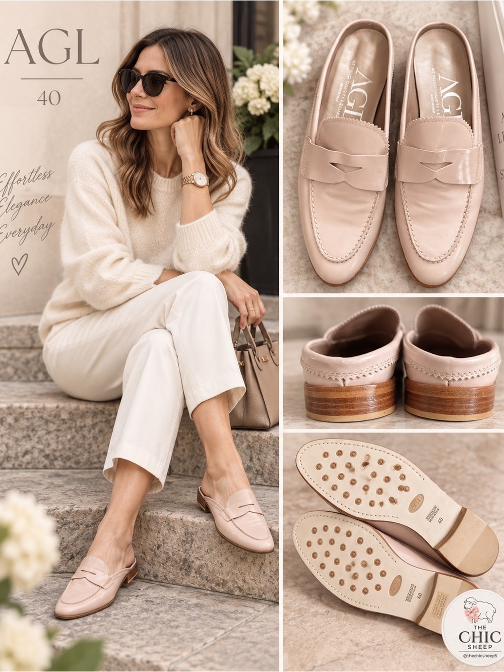 AGL Blush Pink Leather Penny-Style Loafers 40
